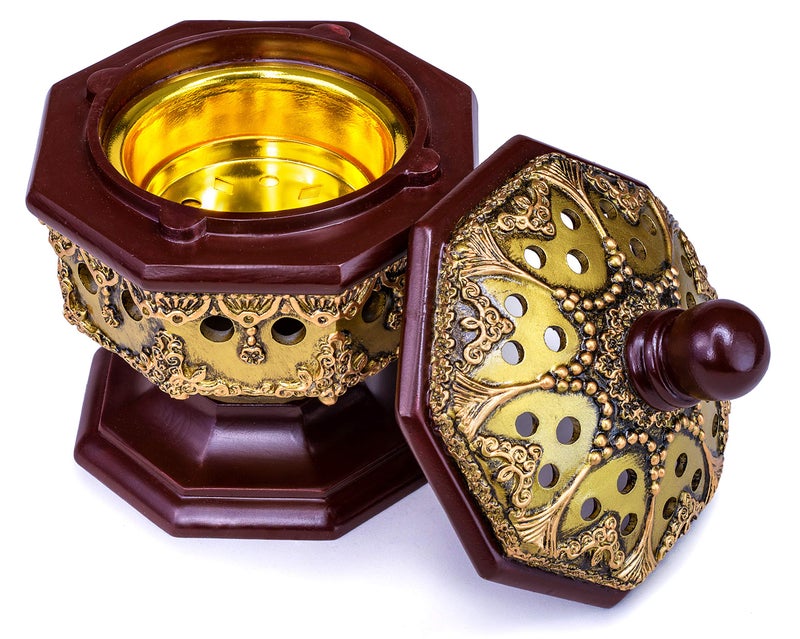 AM Lux Octagon Incense Burner â€“ Charcoal Bakhoor, Cone & Frankincense Resin Holder | Mabkhara for Office, Spiritual Room & Islamic Gifts (Bronze) - Image 3